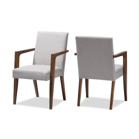 Baxton Studio Mid-Century Modern Greyish Beige Upholstered Wooden Armchair, PK2 137-7364